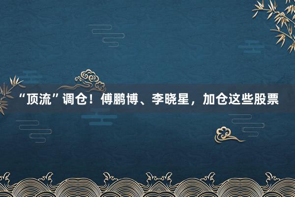 “顶流”调仓！傅鹏博、李晓星，加仓这些股票