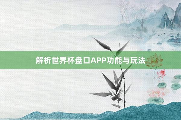 解析世界杯盘口APP功能与玩法