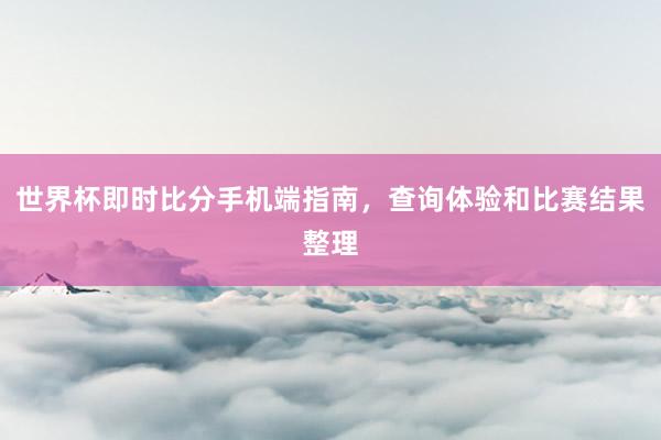 世界杯即时比分手机端指南，查询体验和比赛结果整理